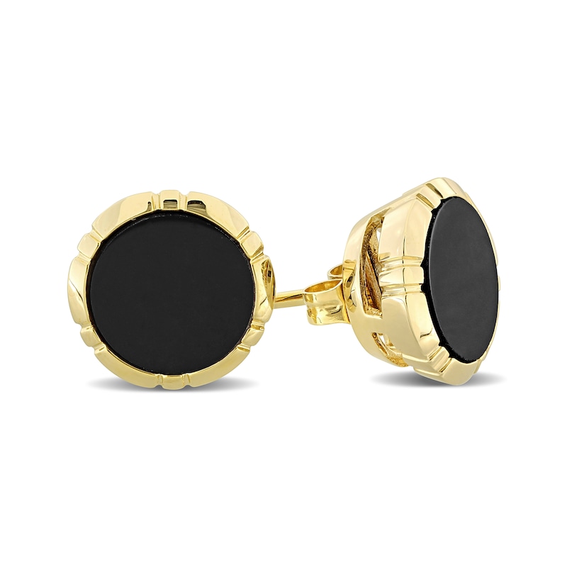 Eternally Bonded Men's 8.0mm Onyx Button Stud Earrings in 14K Gold|Peoples Jewellers