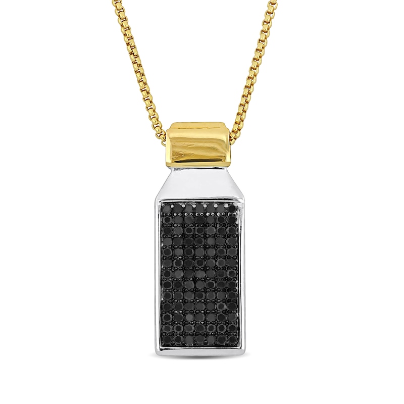 Eternally Bonded Men's 1.45 CT. T.W. Black Diamond Rectangle Bottle with Cap Pendant in 14K Two-Tone Gold