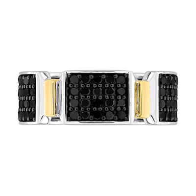 Eternally Bonded Men's 1.50 CT. T.W. Black Diamond Collar Station Band in 14K Two-Tone Gold