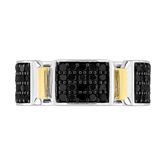 Eternally Bonded Men's 1.50 CT. T.W. Black Diamond Collar Station Band in 14K Two-Tone Gold