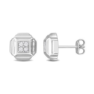 Eternally Bonded Men's 0.19 CT. T.W. Diamond Tiered Square Stud Earrings in Sterling Silver