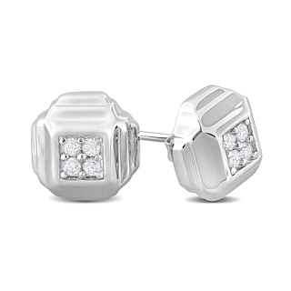 Eternally Bonded Men's 0.19 CT. T.W. Diamond Tiered Square Stud Earrings in Sterling Silver