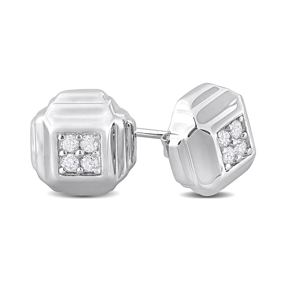 Eternally Bonded Men's 0.19 CT. T.W. Diamond Tiered Square Stud Earrings in Sterling Silver