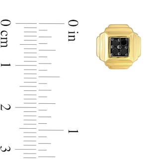 Eternally Bonded Men's 0.19 CT. T.W. Black Diamond Tiered Square Stud Earrings in Sterling Silver with Yellow Flash Plate