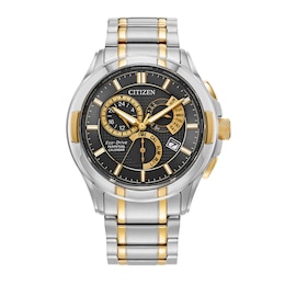 Men's Citizen Eco-Drive® PCAT Chronograph Two-Tone Watch with Black Dial (Model: BL8164-57E)