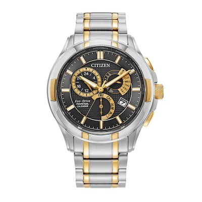 Men's Citizen Eco-Drive® PCAT Chronograph Two-Tone Watch with Black Dial (Model: BL8164-57E)