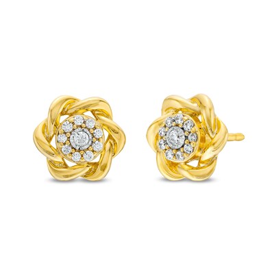 Circle of Gratitude® Collection 0.12 CT. T.W. Diamond Polished Braided Frame Stud Earrings in 10K Gold