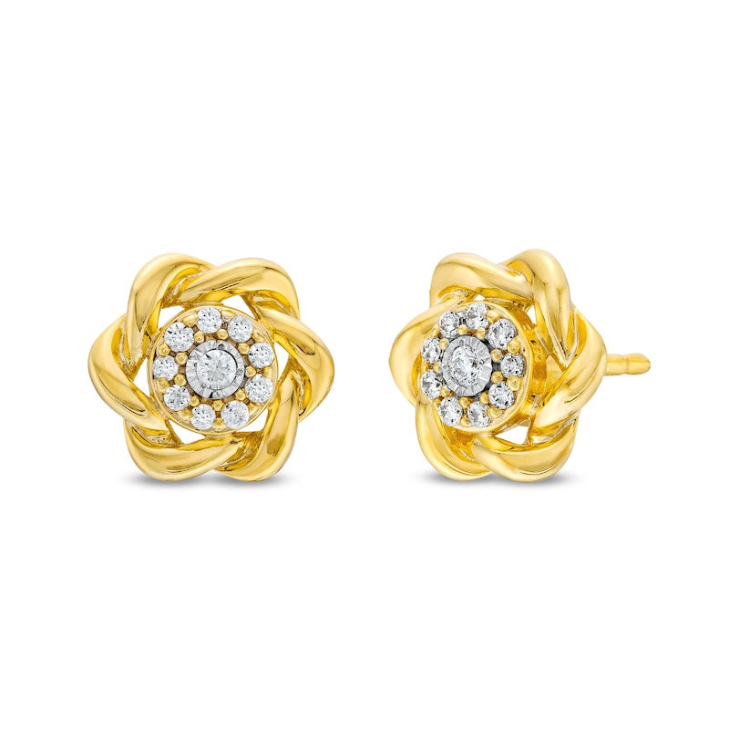 Circle of Gratitude® Collection 0.12 CT. T.W. Diamond Polished Braided Frame Stud Earrings in 10K Gold|Peoples Jewellers
