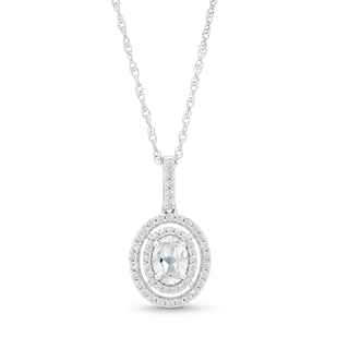 Oval White Lab-Created Sapphire Open Double Frame Pendant in Sterling Silver - 18”