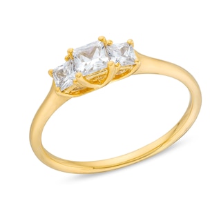 0.50 CT. T.W. Princess-Cut Certified Lab-Created Diamond Past Present Future® Engagement Ring in 14K Gold (F/SI2