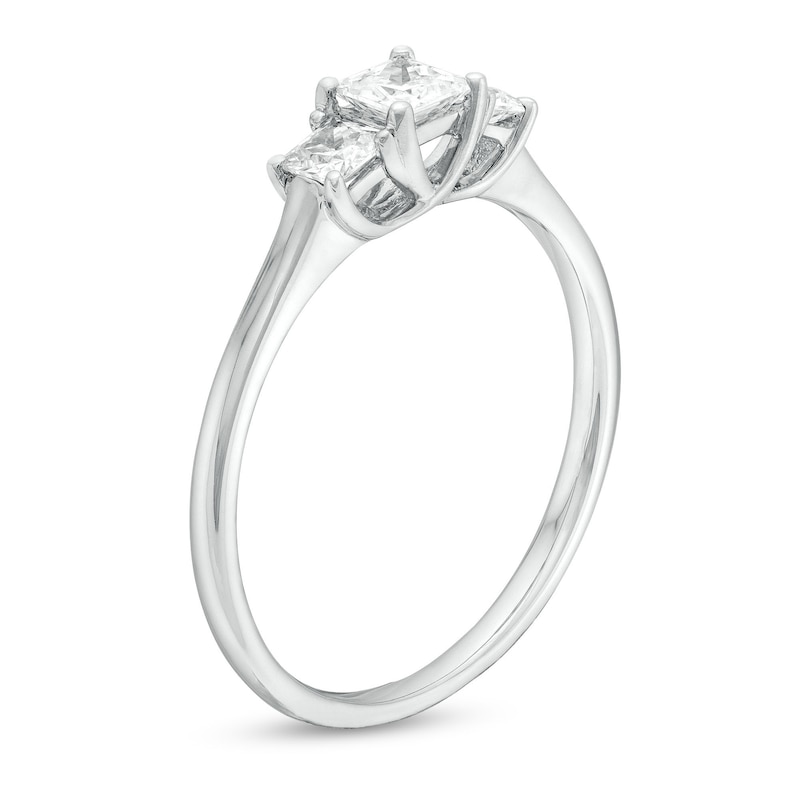 0.50 CT. T.W. Princess-Cut Certified Lab-Created Diamond Past Present Future® Engagement Ring in 14K White Gold (F/SI2)