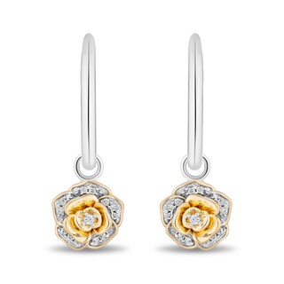 Enchanted Disney Belle 0.085 CT. T.W. Diamond Rose Drop Earrings in Sterling Silver and 10K Gold