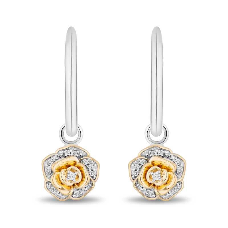 Enchanted Disney Belle 0.085 CT. T.W. Diamond Rose Drop Earrings in Sterling Silver and 10K Gold|Peoples Jewellers