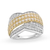 1.50 CT. T.W. Certified Lab-Created Diamond Multi-Row Chevron Band in 10K Two-Tone Gold (I/SI2)