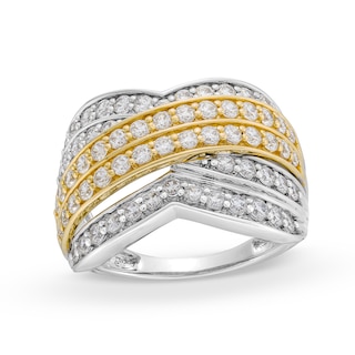 1.50 CT. T.W. Certified Lab-Created Diamond Multi-Row Chevron Band in 10K Two-Tone Gold (I/SI2)