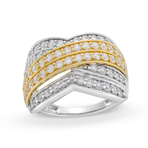 1.50 CT. T.W. Certified Lab-Created Diamond Multi-Row Chevron Band in 10K Two-Tone Gold (I/SI2)