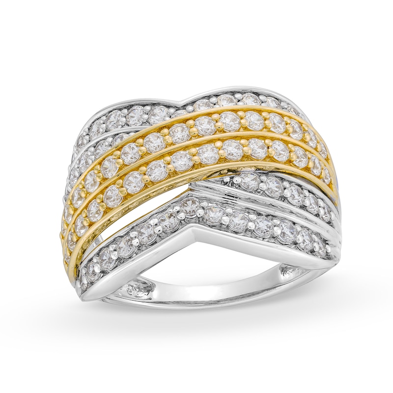 1.50 CT. T.W. Certified Lab-Created Diamond Multi-Row Chevron Band in 10K Two-Tone Gold (I/SI2)|Peoples Jewellers