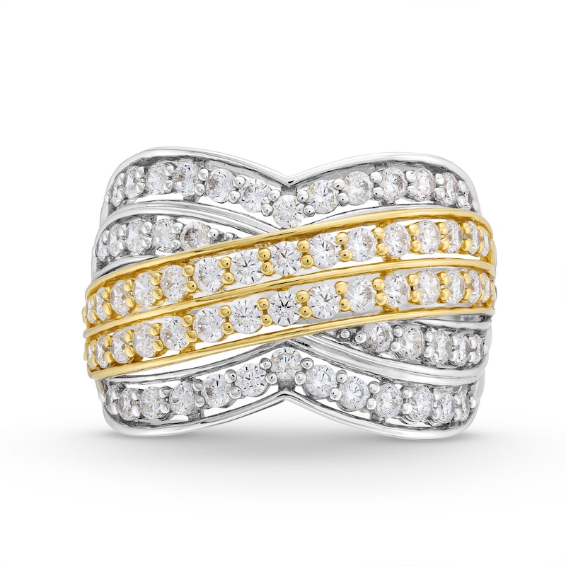 1.50 CT. T.W. Certified Lab-Created Diamond Multi-Row Chevron Band in 10K Two-Tone Gold (I/SI2)|Peoples Jewellers