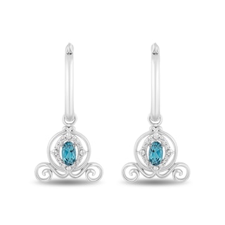 Enchanted Disney Cinderella Oval London Blue Topaz and 0.08 CT. T.W. Diamond Carriage Drop Earrings in Sterling Silver