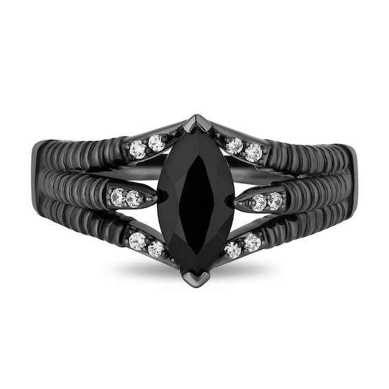 Enchanted Disney Villains Maleficent Marquise Black Onyx and 0.08 CT. T.W. Diamond Ring in Sterling Silver - Size 7