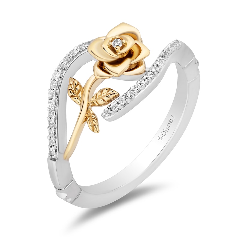 Enchanted Disney Belle 0.10 CT. T.W. Diamond Bypass Rose Ring in Sterling Silver and 10K Gold|Peoples Jewellers