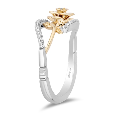 Enchanted Disney Belle 0.10 CT. T.W. Diamond Bypass Rose Ring in Sterling Silver and 10K Gold