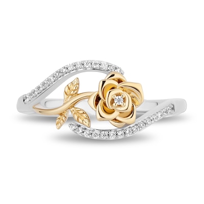 Enchanted Disney Belle 0.10 CT. T.W. Diamond Bypass Rose Ring in Sterling Silver and 10K Gold