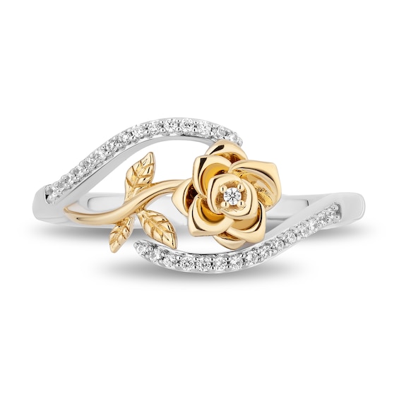 Enchanted Disney Belle 0.10 CT. T.W. Diamond Bypass Rose Ring in Sterling Silver and 10K Gold