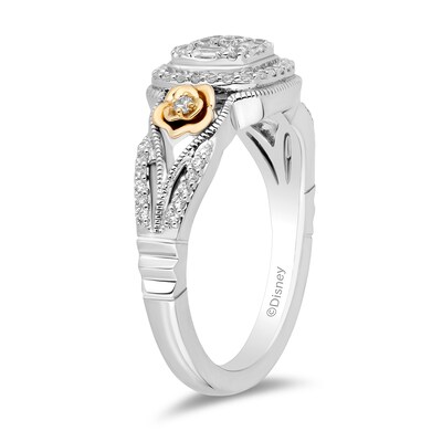 Enchanted Disney Belle 0.29 CT. T.W. Cushion-Shaped Multi-Diamond Frame Ring in Sterling Silver and 10K Gold