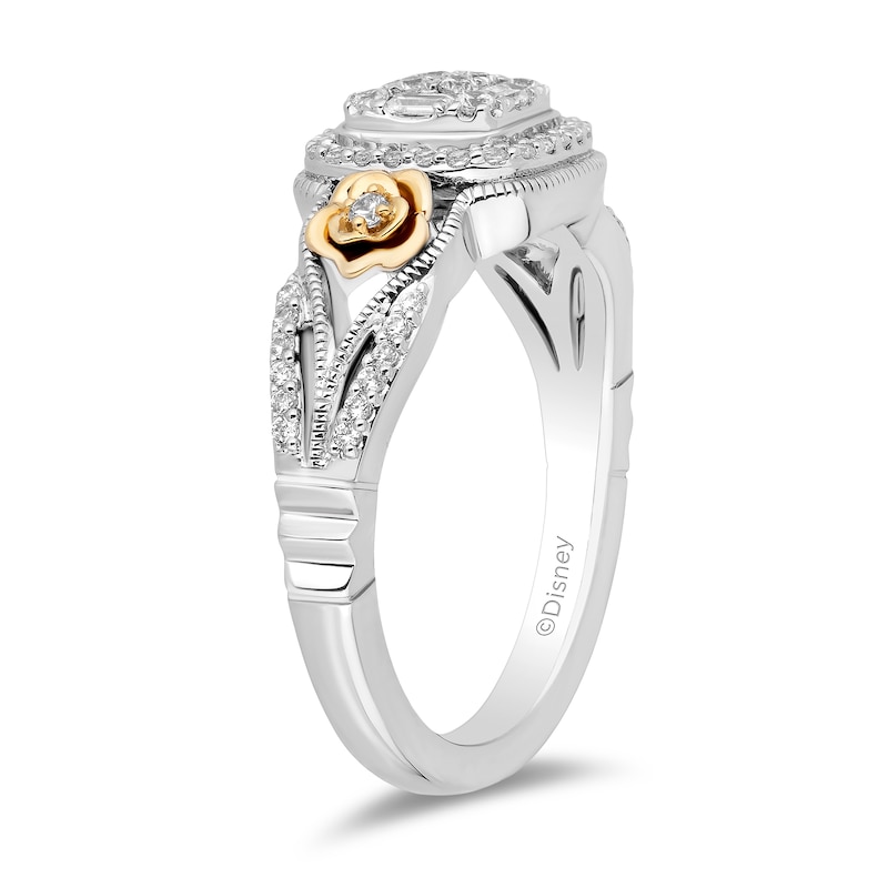 Enchanted Disney Belle 0.29 CT. T.W. Cushion-Shaped Multi-Diamond Frame Ring in Sterling Silver and 10K Gold|Peoples Jewellers