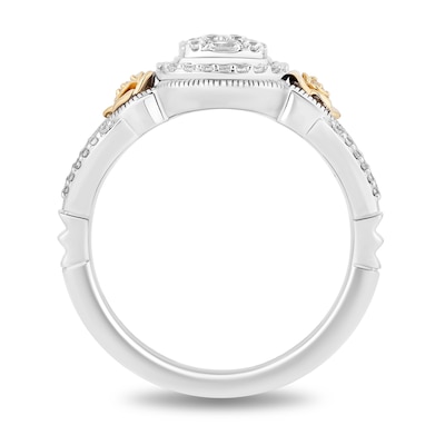 Enchanted Disney Belle 0.29 CT. T.W. Cushion-Shaped Multi-Diamond Frame Ring in Sterling Silver and 10K Gold