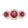 Rhodolite Garnet and 0.30 CT. T.W. Diamond Frame Three Stone Ring in 10K Rose Gold