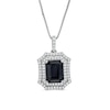 Thumbnail Image 0 of Emerald-Cut Black Lab-Created Sapphire and White Lab-Created Sapphire Ornate Frame Pendant in Sterling Silver