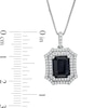 Emerald-Cut Black Lab-Created Sapphire and White Lab-Created Sapphire Ornate Frame Pendant in Sterling Silver