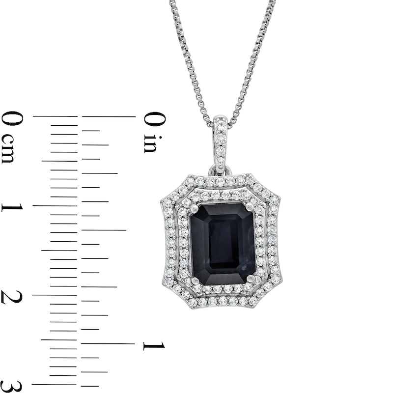 Emerald-Cut Black Lab-Created Sapphire and White Lab-Created Sapphire Ornate Frame Pendant in Sterling Silver|Peoples Jewellers