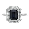 Emerald-Cut Black Lab-Created Sapphire and White Lab-Created Sapphire Ornate Frame Ring in Sterling Silver