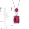 Thumbnail Image 3 of Emerald-Cut Lab-Created Ruby and White Lab-Created Sapphire Frame Dangle Drop Pendant in Sterling Silver