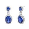 Oval Blue Lab-Created Sapphire and White Lab-Created Sapphire Frame Dangle Drop Earrings in Sterling Silver