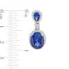 Oval Blue Lab-Created Sapphire and White Lab-Created Sapphire Frame Dangle Drop Earrings in Sterling Silver