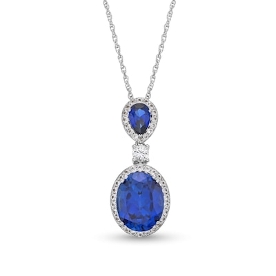 Blue and White Lab-Created Sapphire Dangle Pendant in Sterling Silver