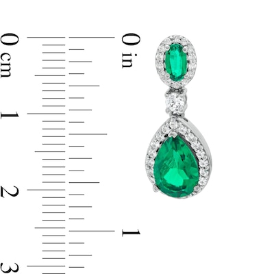 Pear-Shaped Lab-Created Emerald and White Lab-Created Sapphire Frame Dangle Drop Earrings in Sterling Silver