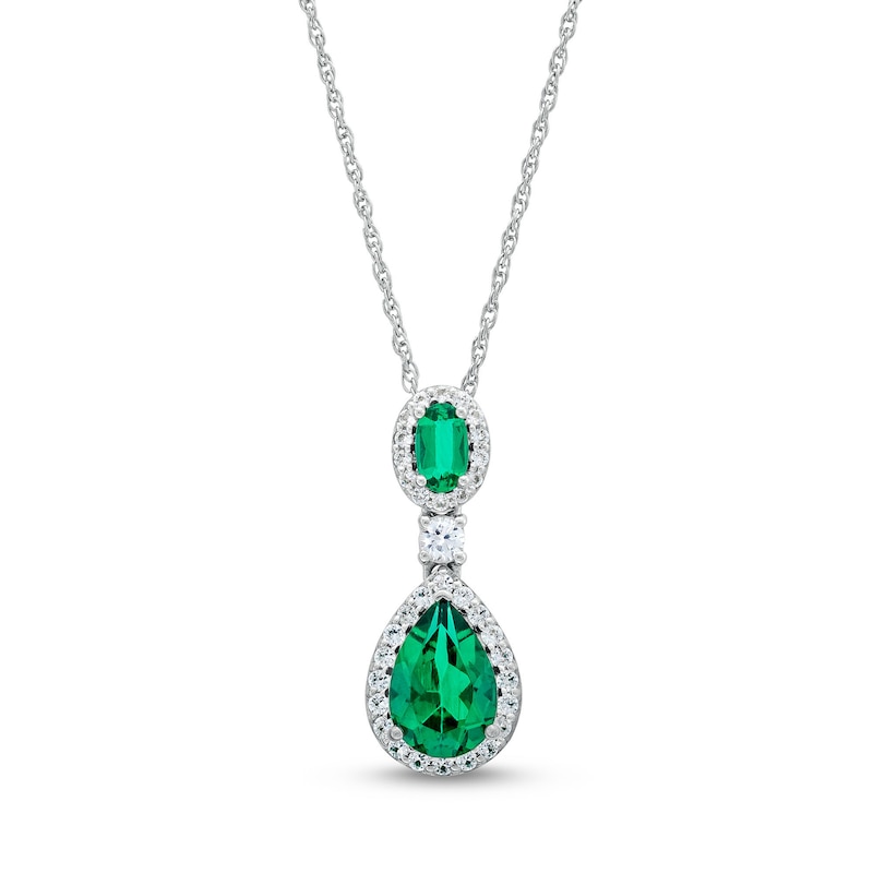Pear-Shaped Lab-Created Emerald and White Lab-Created Sapphire Frame Dangle Drop Pendant in Sterling Silver|Peoples Jewellers