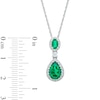 Pear-Shaped Lab-Created Emerald and White Lab-Created Sapphire Frame Dangle Drop Pendant in Sterling Silver