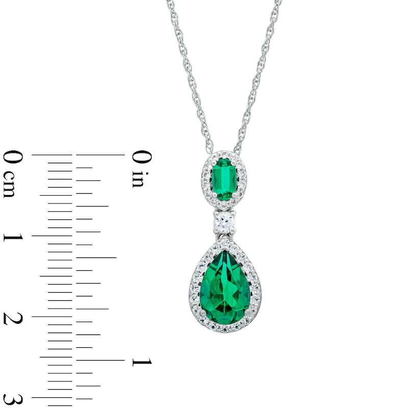 Pear-Shaped Lab-Created Emerald and White Lab-Created Sapphire Frame Dangle Drop Pendant in Sterling Silver