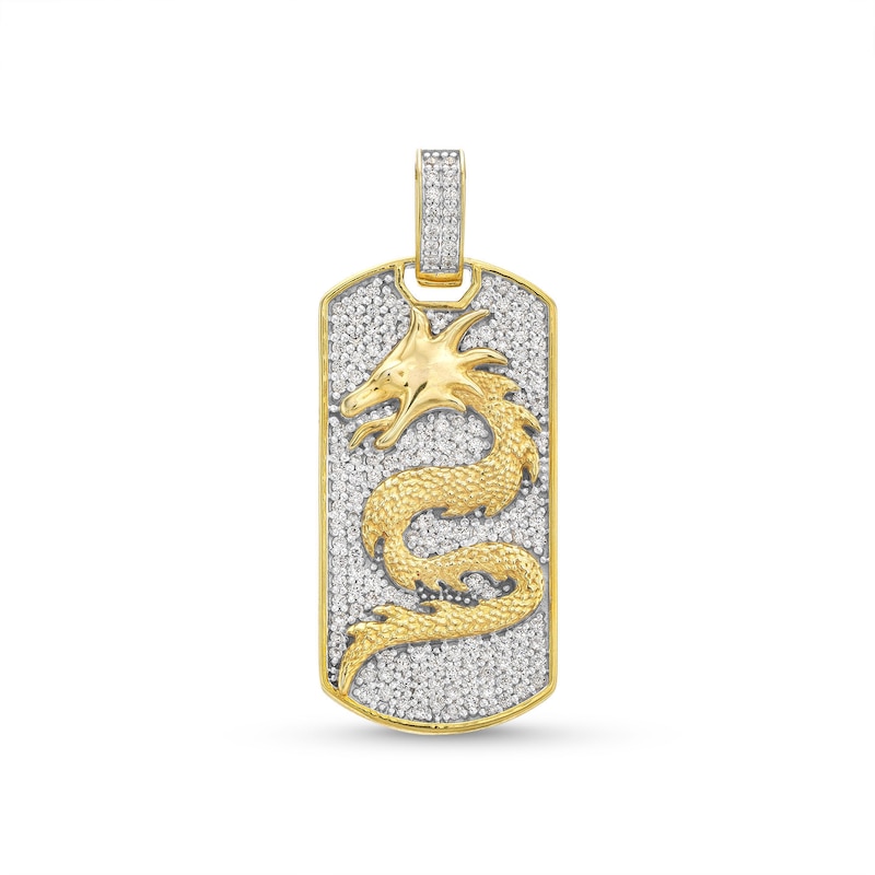 Men's 1.00 CT. T.W. Diamond Dragon Dog Tag Necklace Charm in 10K Gold|Peoples Jewellers
