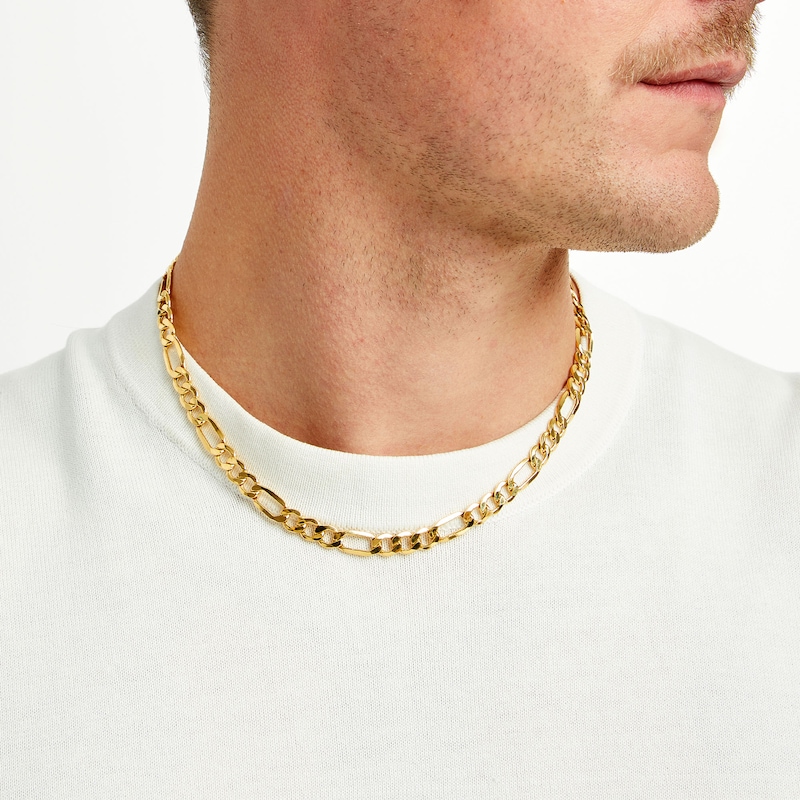 Men's 7.6mm Figaro Link Chain Necklace in Hollow 10K Gold - 24"|Peoples Jewellers