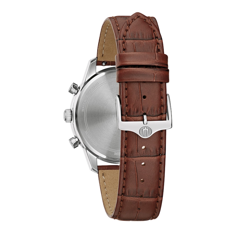 Men's Bulova Classic Sutton Brown Strap Chronograph Watch with Blue Dial (Model: 96B402)