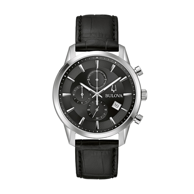 Men's Bulova Classic Sutton Black Strap Chronograph Watch with Black Dial (Model: 96B403)