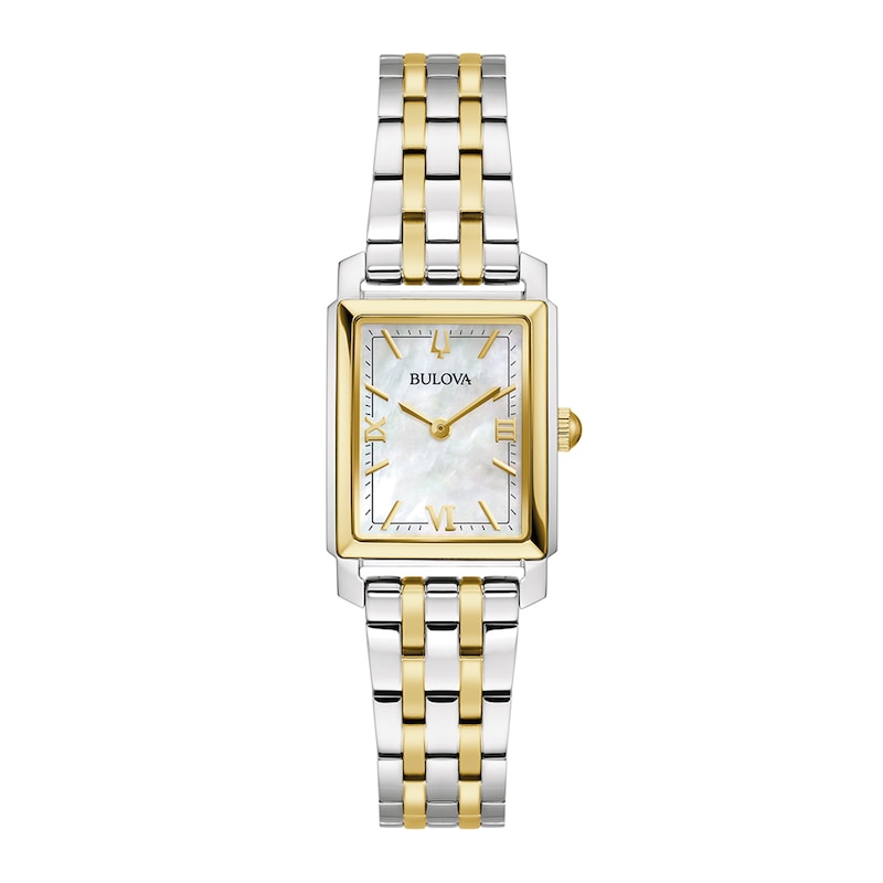 Ladies' Bulova Sutton Two-Tone Watch with Rectangular Mother-of-Pearl Dial (Model: 98L308)|Peoples Jewellers