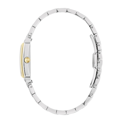 Ladies' Bulova Sutton Two-Tone Watch with Rectangular Mother-of-Pearl Dial (Model: 98L308)